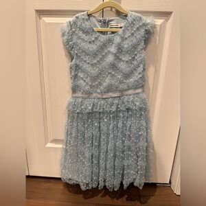 Self-Portrait GIRLS BLUE BEAD & FAUX PEARL TULLE DRESS